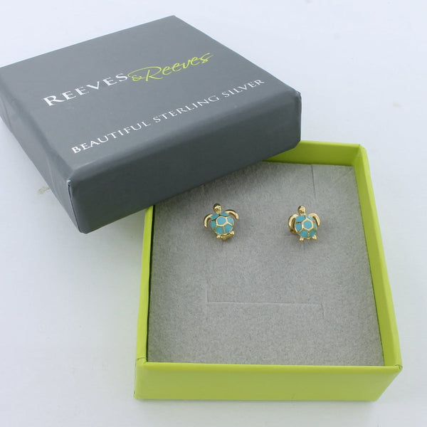 Enamel Turtle Stud Earrings - Reeves & Reeves