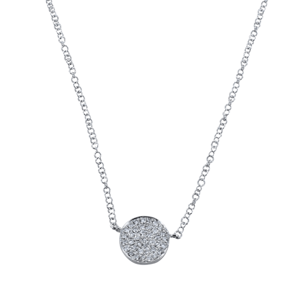 14ct Solid White Gold Diamond Disc Necklace - Reeves & Reeves