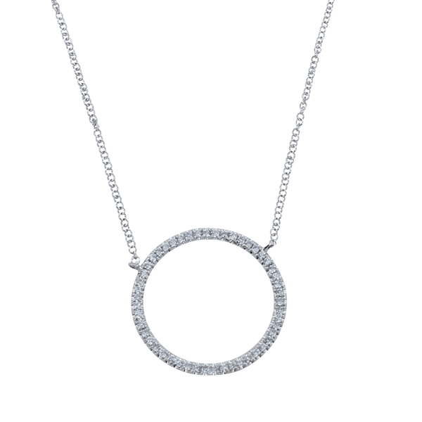14K Large Solid Gold and Diamond Open Circle Necklace - Reeves & Reeves