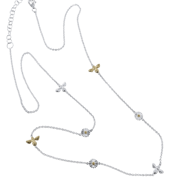Daisy and Bee Necklace in Sterling Silver and Gold - Reeves & Reeves