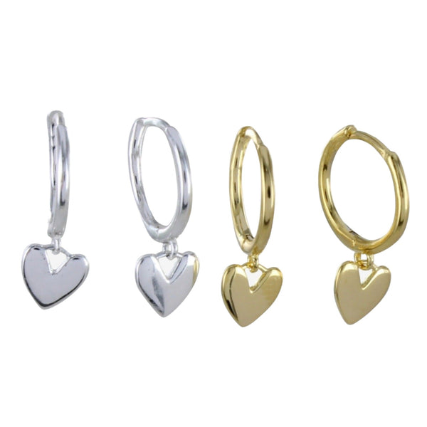 Heart Drop Sterling Silver Hoop Earrings - Reeves & Reeves