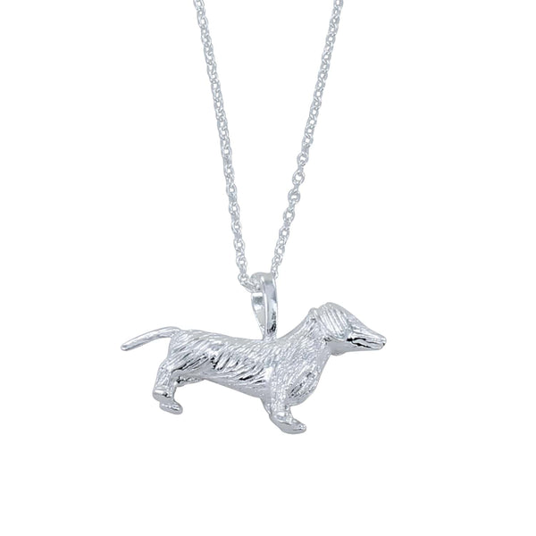 Large Sterling Silver Fergus the Dachshund Necklace - Reeves & Reeves