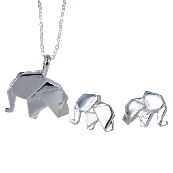 Origami Elephant Sterling Silver Stud Earrings - Reeves & Reeves