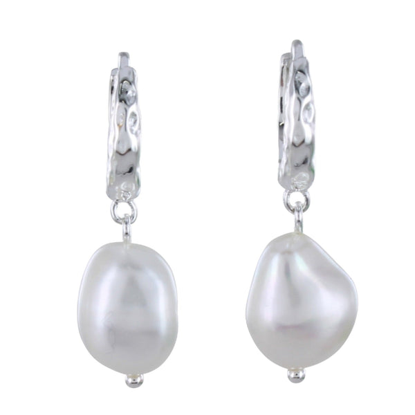 Pearl and Sterling Silver Hoop Earrings - Reeves & Reeves