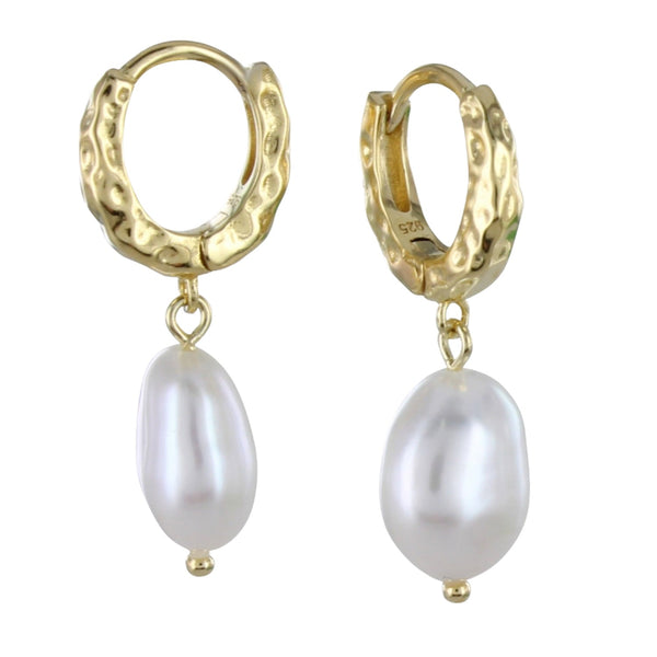 Pearl and Sterling Silver Hoop Earrings - Reeves & Reeves