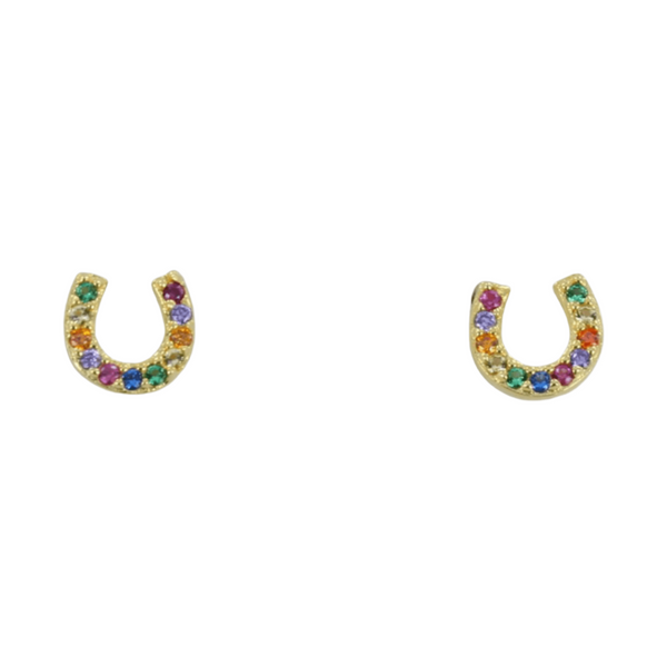 Rainbow Sterling Silver Horseshoe Stud Earrings - Reeves & Reeves