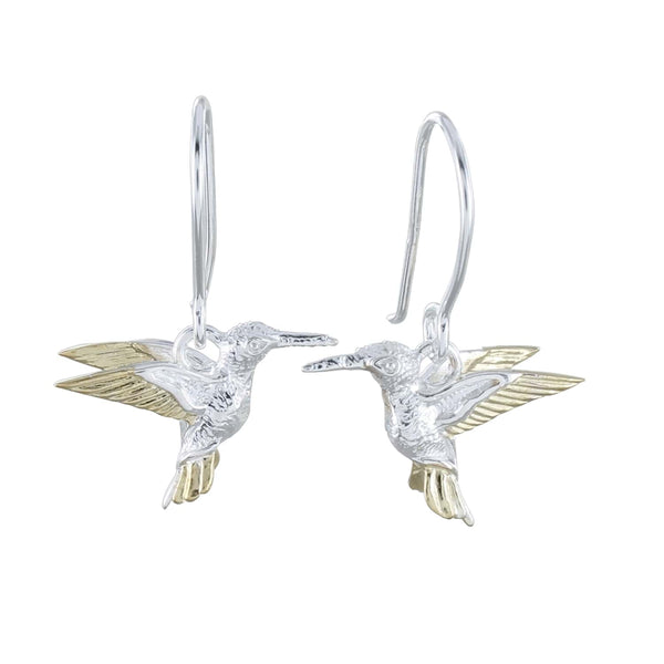 Silver and Golden Hummingbird Drop Earrings - Reeves & Reeves