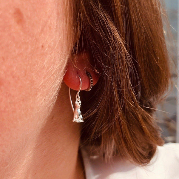 Sitting Cat Sterling Silver Drop Earrings - Reeves & Reeves