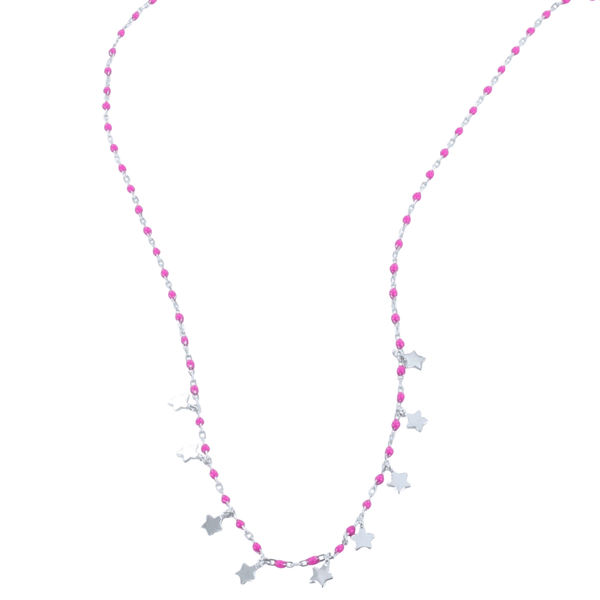 Sterling Silver and Enamel Pink Starry Necklace - Reeves & Reeves