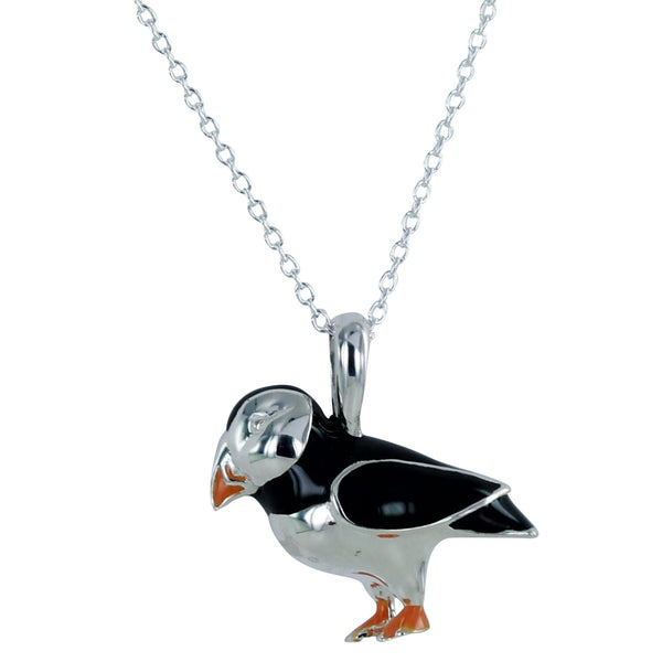 Sterling Silver and Enamel Puffin Necklace - Reeves & Reeves