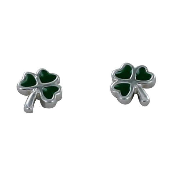 Sterling Silver and Enamel Shamrock Stud Earrings - Reeves & Reeves