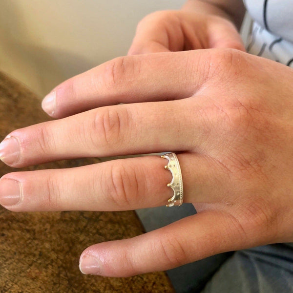 Sterling Silver and Gold Plated Detailed Crown Ring