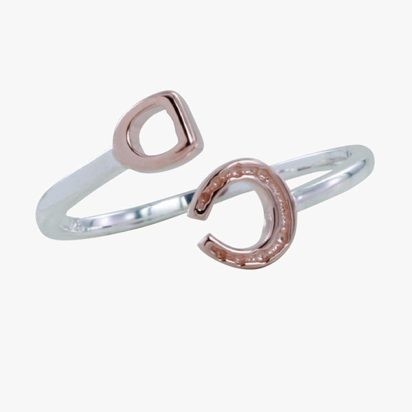 Sterling Silver and Rose Gold Plated Stirrup and Horseshoe Ring