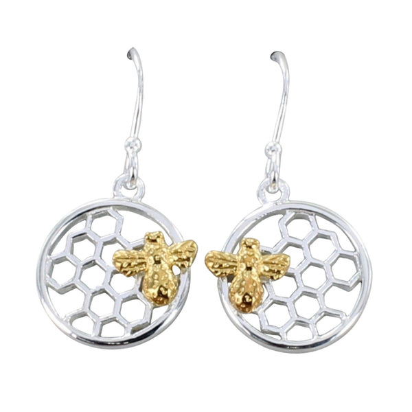 Sterling Silver Bee & Honeycomb Earrings - Reeves & Reeves