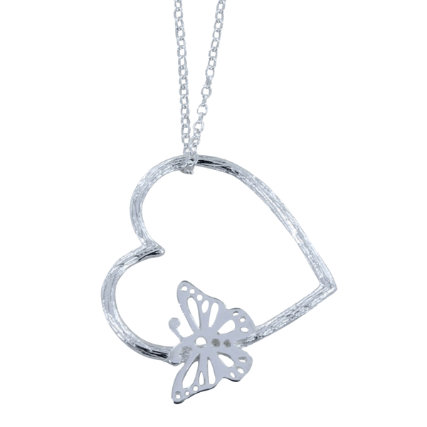 Sterling Silver Butterfly in Heart Necklace - Reeves & Reeves