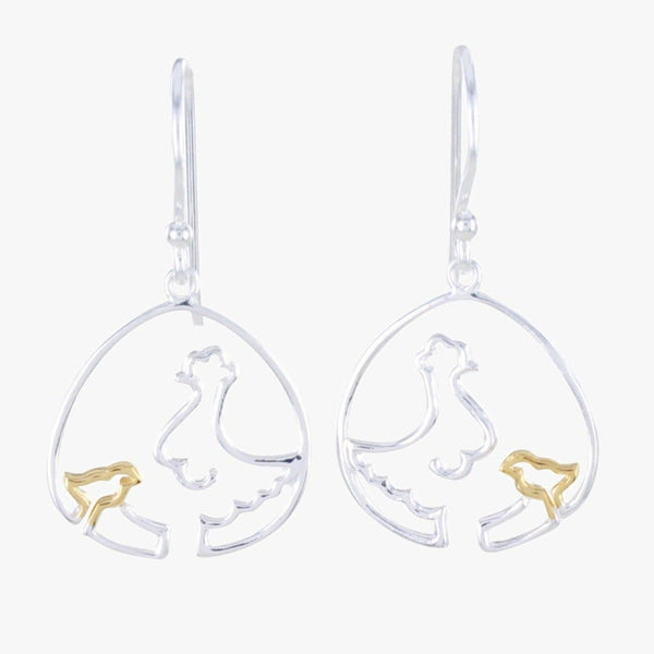 Sterling Silver Chicken and Chick Earrings - Reeves & Reeves