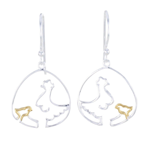 Sterling Silver Chicken and Chick Earrings - Reeves & Reeves