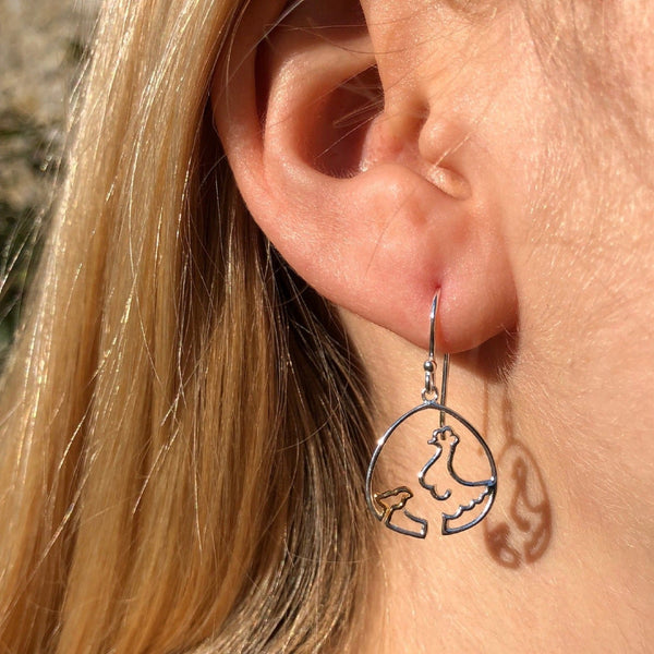 Sterling Silver Chicken and Chick Earrings - Reeves & Reeves