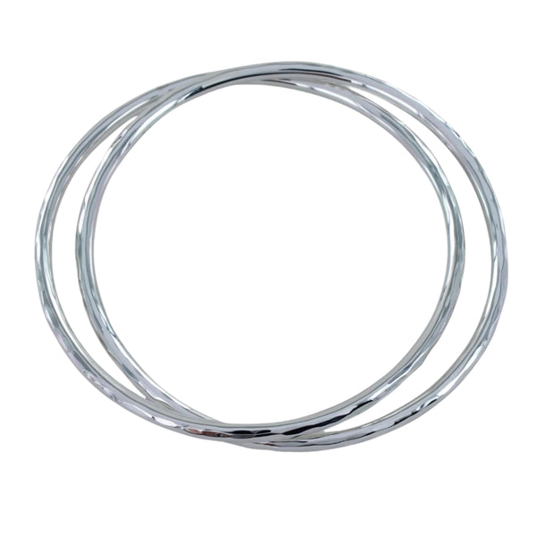 Sterling Silver Double Hammered Bangle - Reeves & Reeves