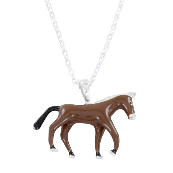 Sterling Silver Enamel Bay Horse Necklace - Reeves & Reeves