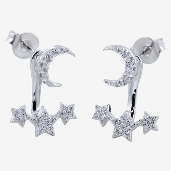 Sterling Silver Moon and Star Pavé Ear Cuff - Reeves & Reeves
