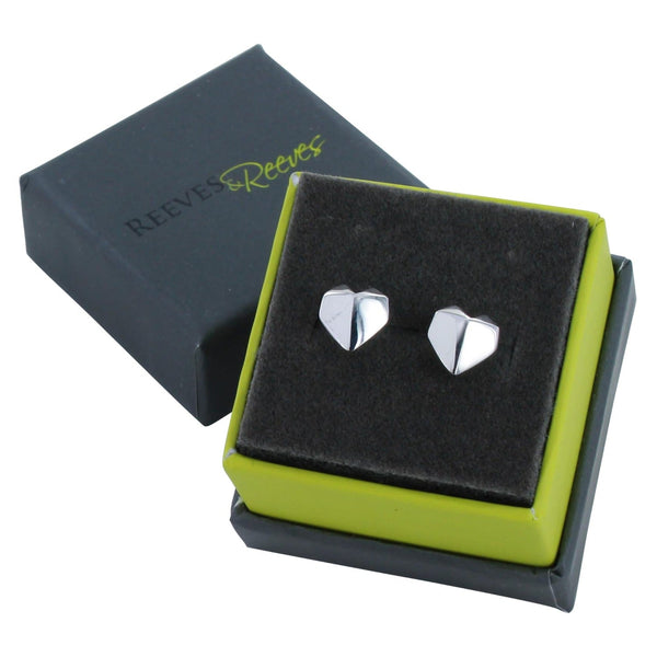 Sterling Silver Origami Heart Design Earrings - Reeves & Reeves