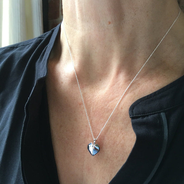 Sterling Silver Origami Heart Design Necklace - Reeves & Reeves