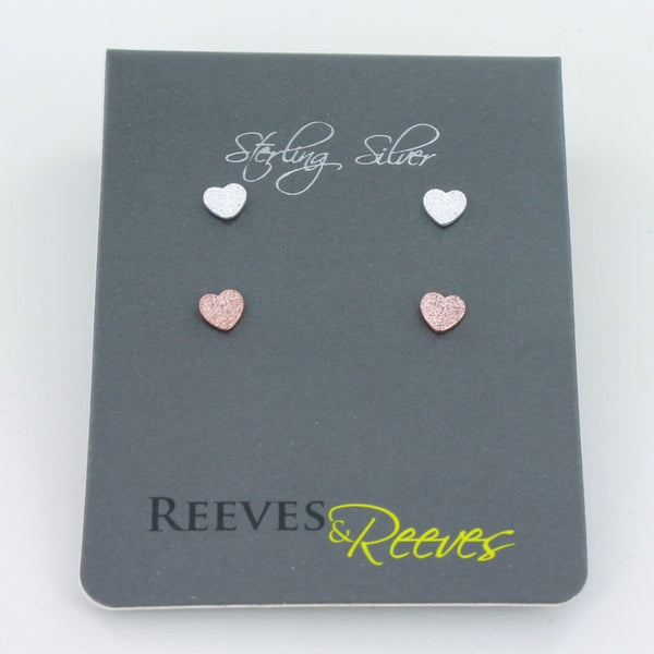 Textured Heart Sterling Silver Stud Earring Set - Reeves & Reeves