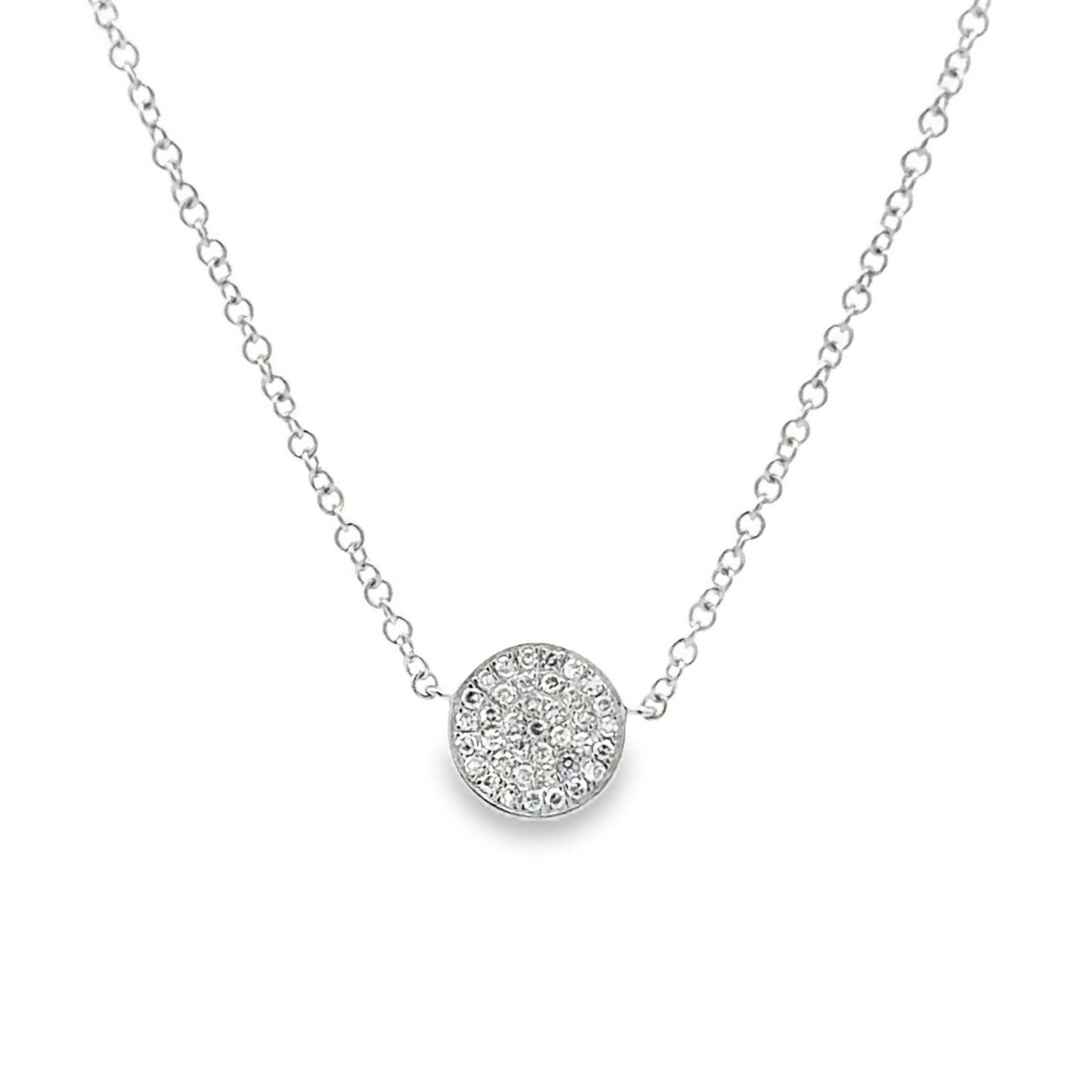 14ct Solid White Gold Diamond Disc Necklace - Reeves & Reeves