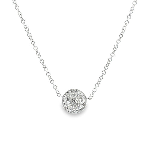 14ct Solid White Gold Diamond Disc Necklace - Reeves & Reeves