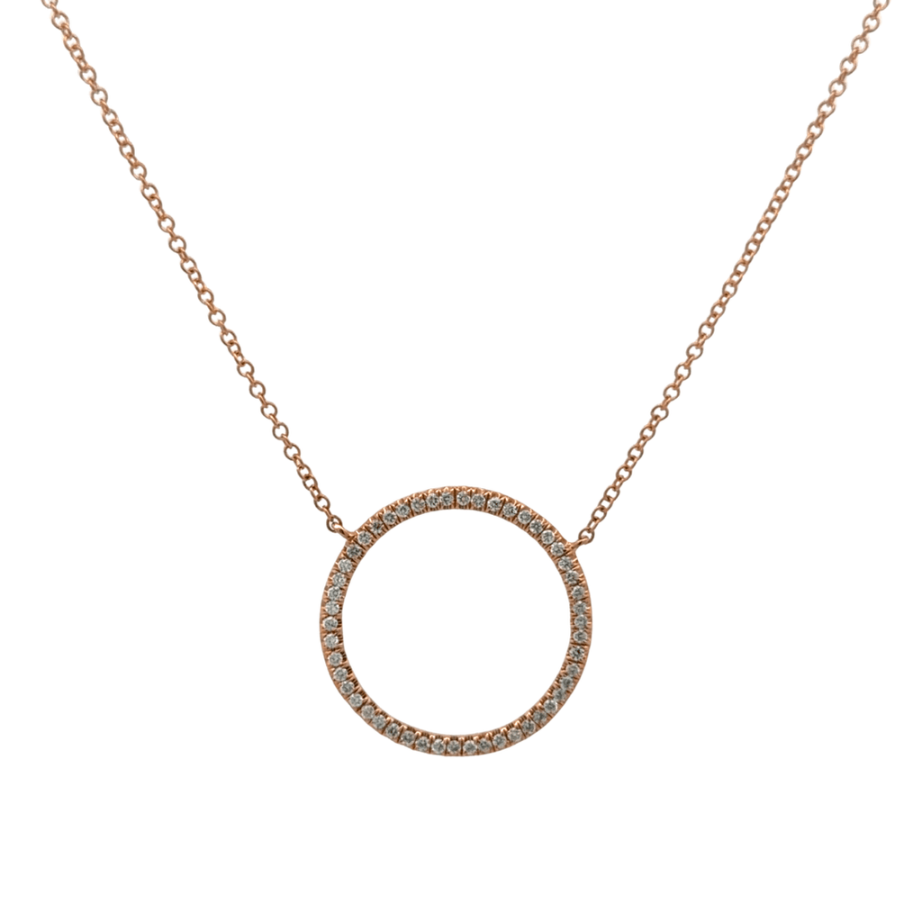 14K Large Solid Gold and Diamond Open Circle Necklace - Reeves & Reeves