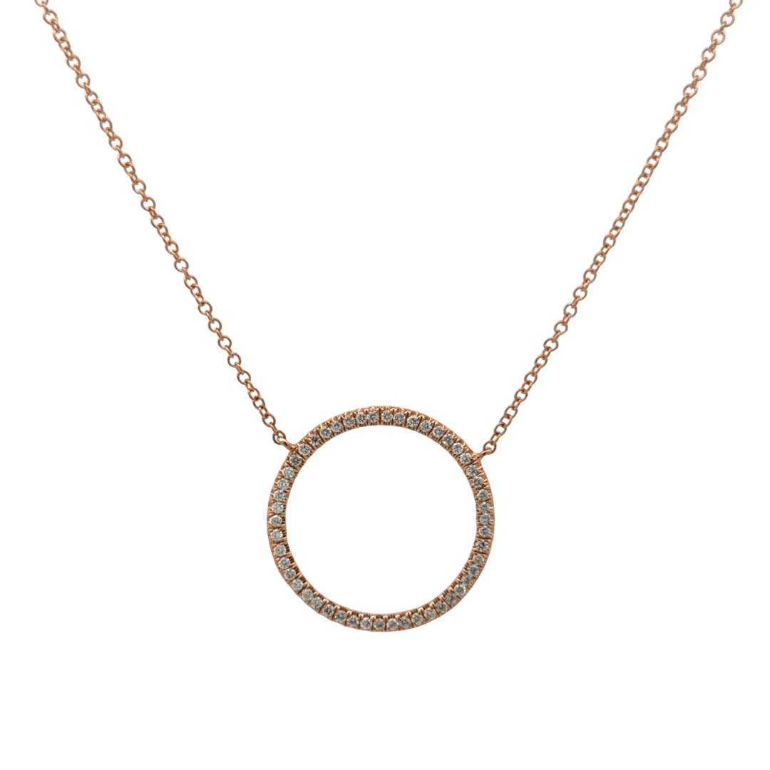 14K Large Solid Gold and Diamond Open Circle Necklace - Reeves & Reeves