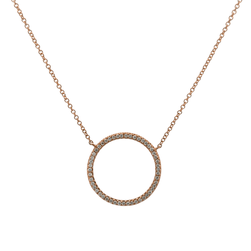14K Large Solid Gold and Diamond Open Circle Necklace - Reeves & Reeves