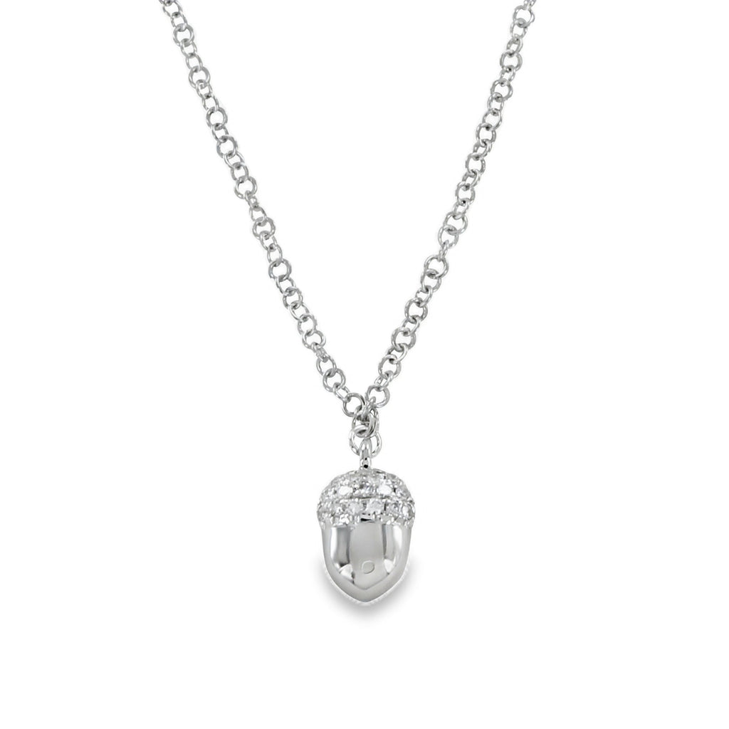 14K Solid Gold and Diamond Acorn Necklace - Reeves & Reeves