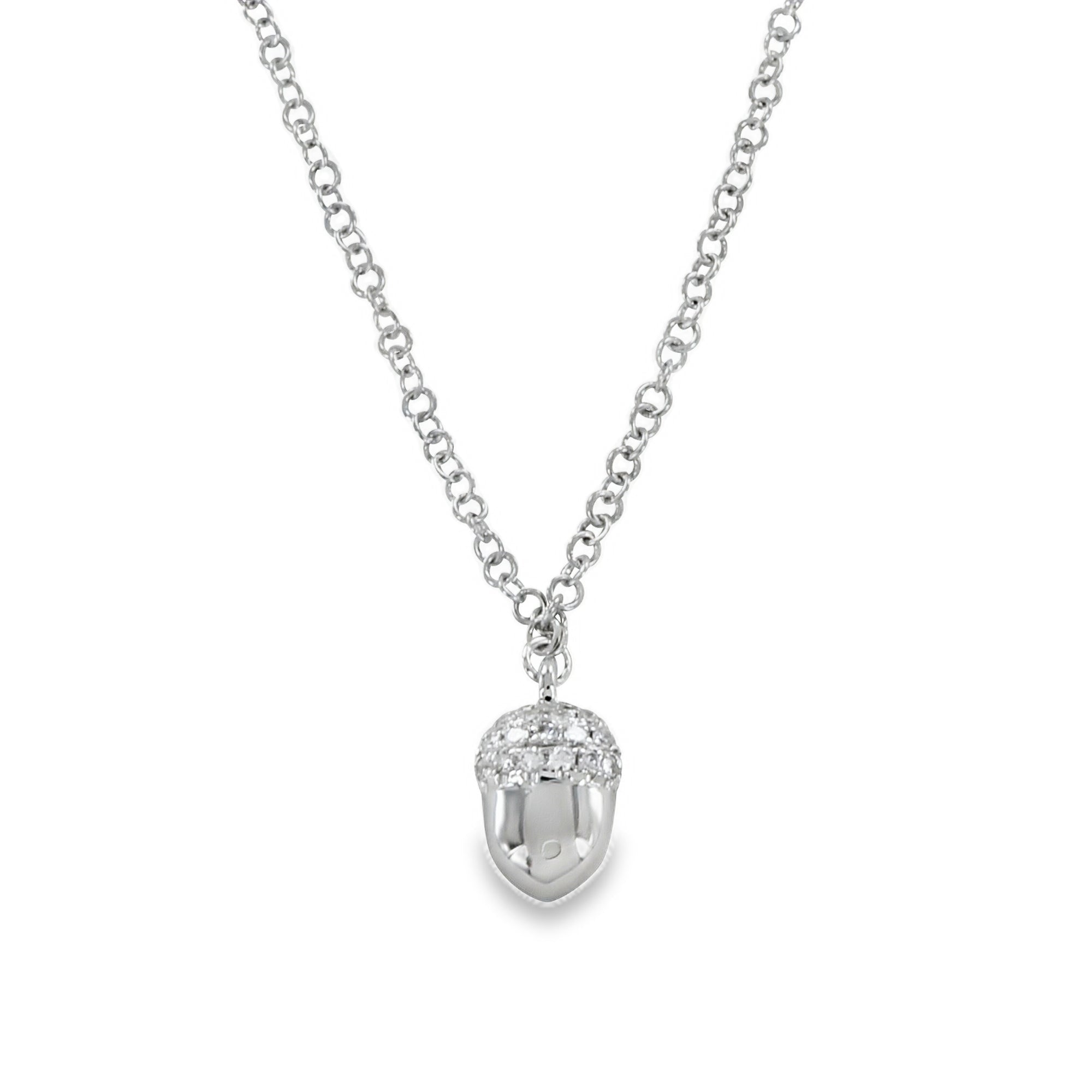 14K Solid Gold and Diamond Acorn Necklace - Reeves & Reeves