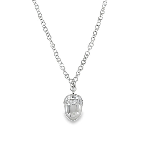 14K Solid Gold and Diamond Acorn Necklace - Reeves & Reeves