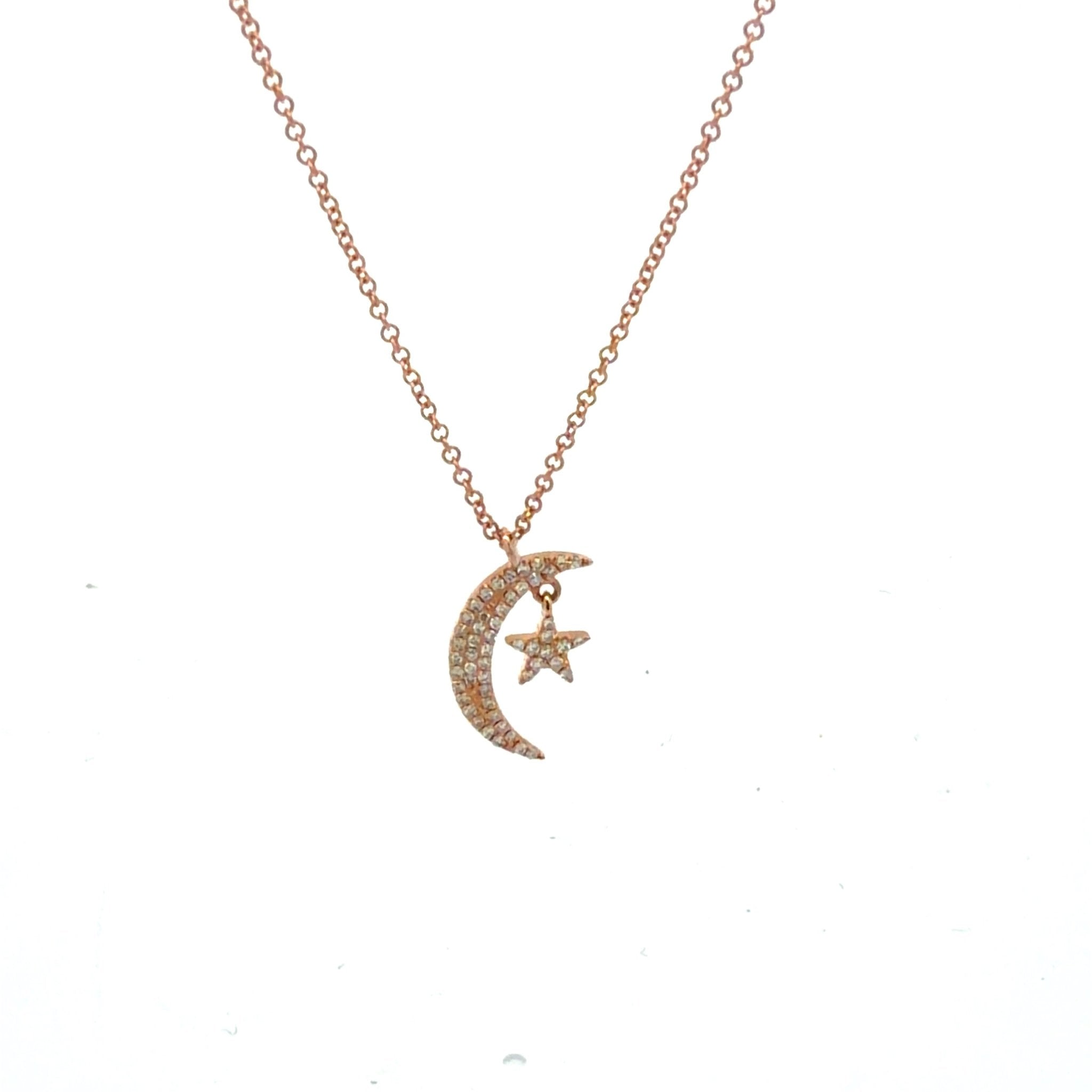 14K Solid Gold Diamond Moon and Star Necklace - Reeves & Reeves