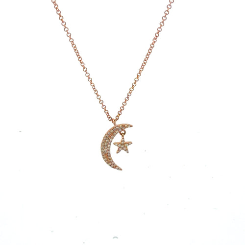 14K Solid Gold Diamond Moon and Star Necklace - Reeves & Reeves