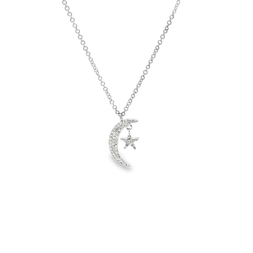 14K Solid Gold Diamond Moon and Star Necklace - Reeves & Reeves