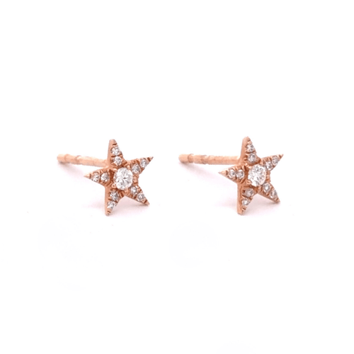 14K Solid Rose Gold and Diamond Star Stud Earrings - Reeves & Reeves