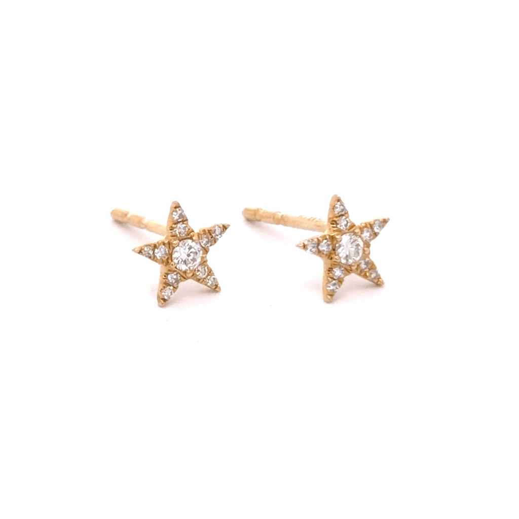 14K Solid Yellow Gold and Diamond Star Stud Earrings - Reeves & Reeves