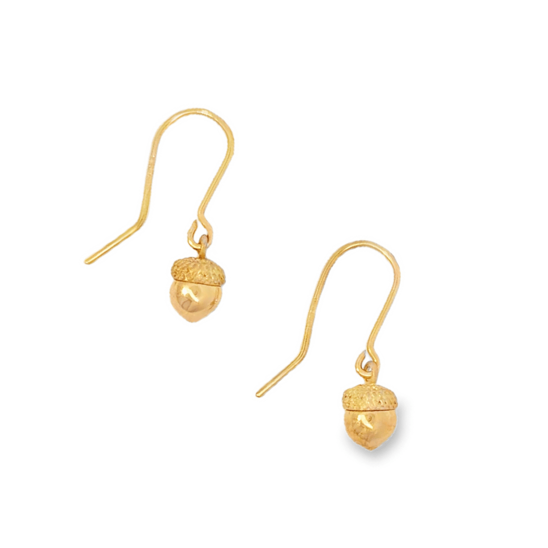 18k Gold Acorn Drop Earrings - Reeves & Reeves