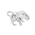 A polished silver elephant charm with a hanging loop, shown on a clean white background.