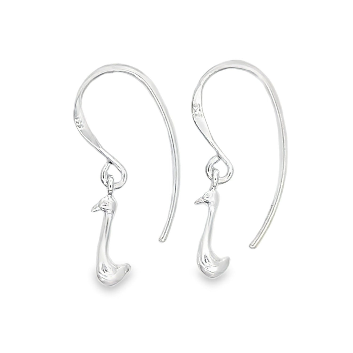 A pair of drop earrings with Runner Ducks hanging on silver hooks.