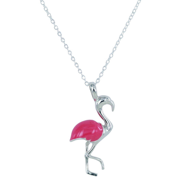 Sterling Silver Pink Enamel Flamingo Necklace - Reeves & Reeves