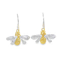 A pair of sterling silver Queen Bee Earrings with 18ct gold plating on its body, hung on silver hooks.