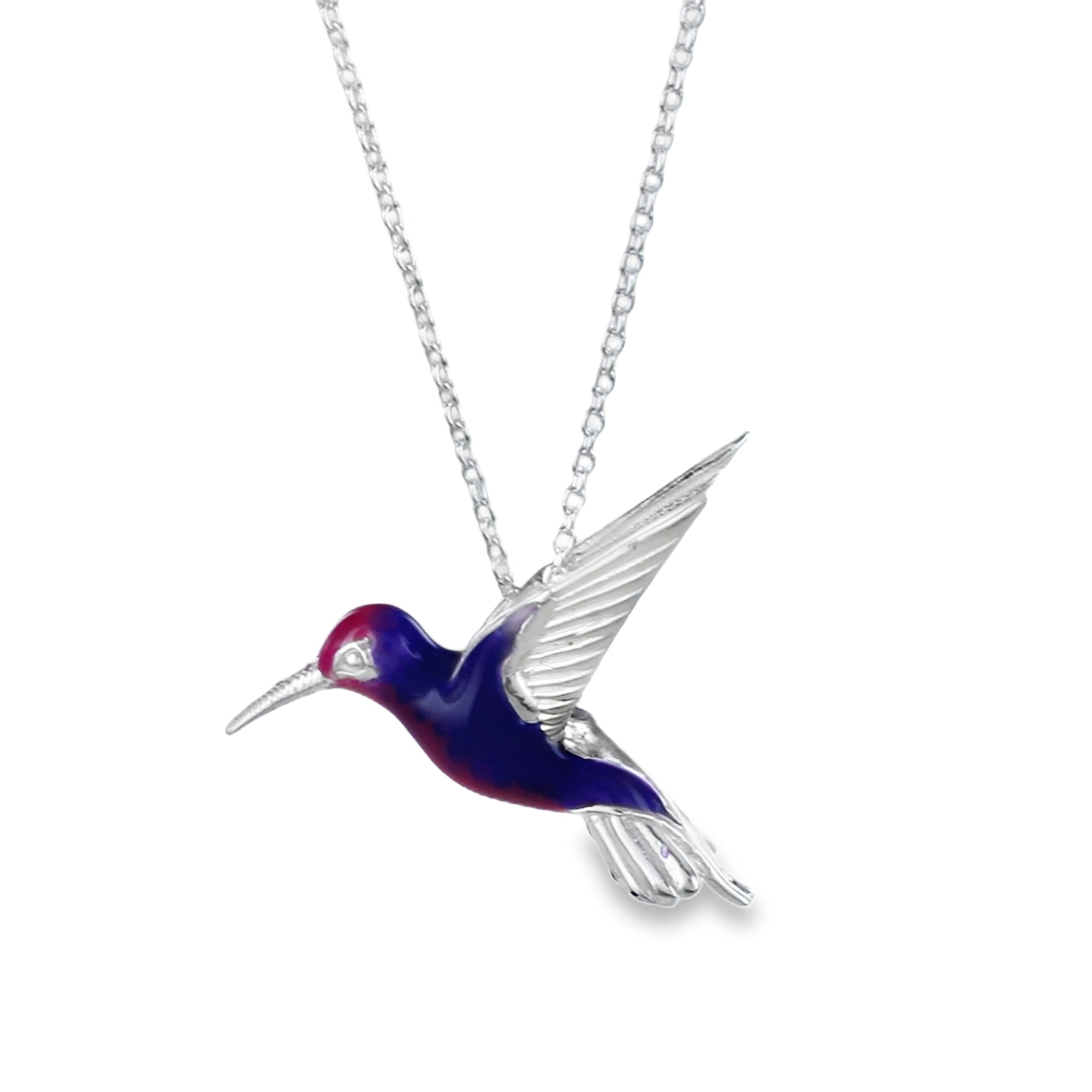 Sterling Silver Hummingbird and Enamel Necklace