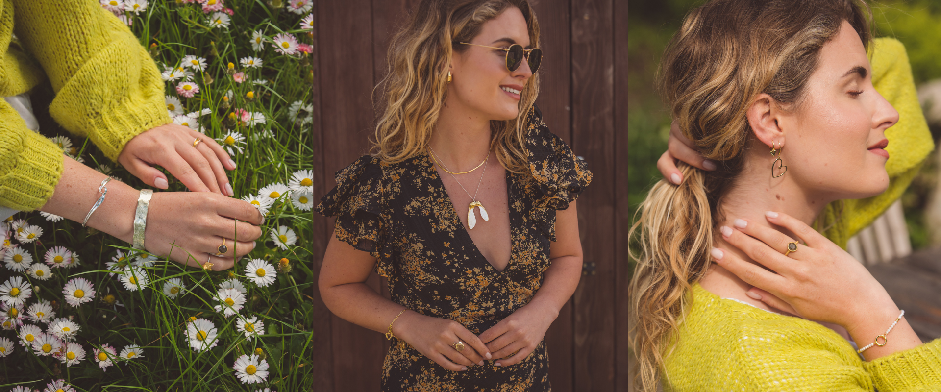Two women standing outdoors with a wooden wall and greenery in the background