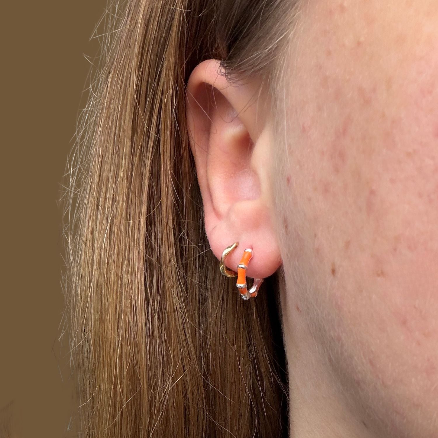 Orange Bamboo Hoop Earrings