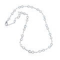 A sterling silver necklace with interlocking snaffle bit sections, adjustable in length, with a lobster clasp.